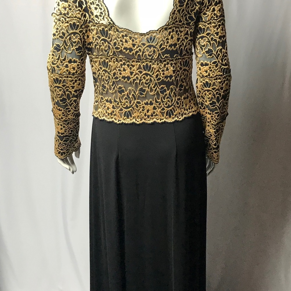 Amazing vintage nude illusion black and gold dress